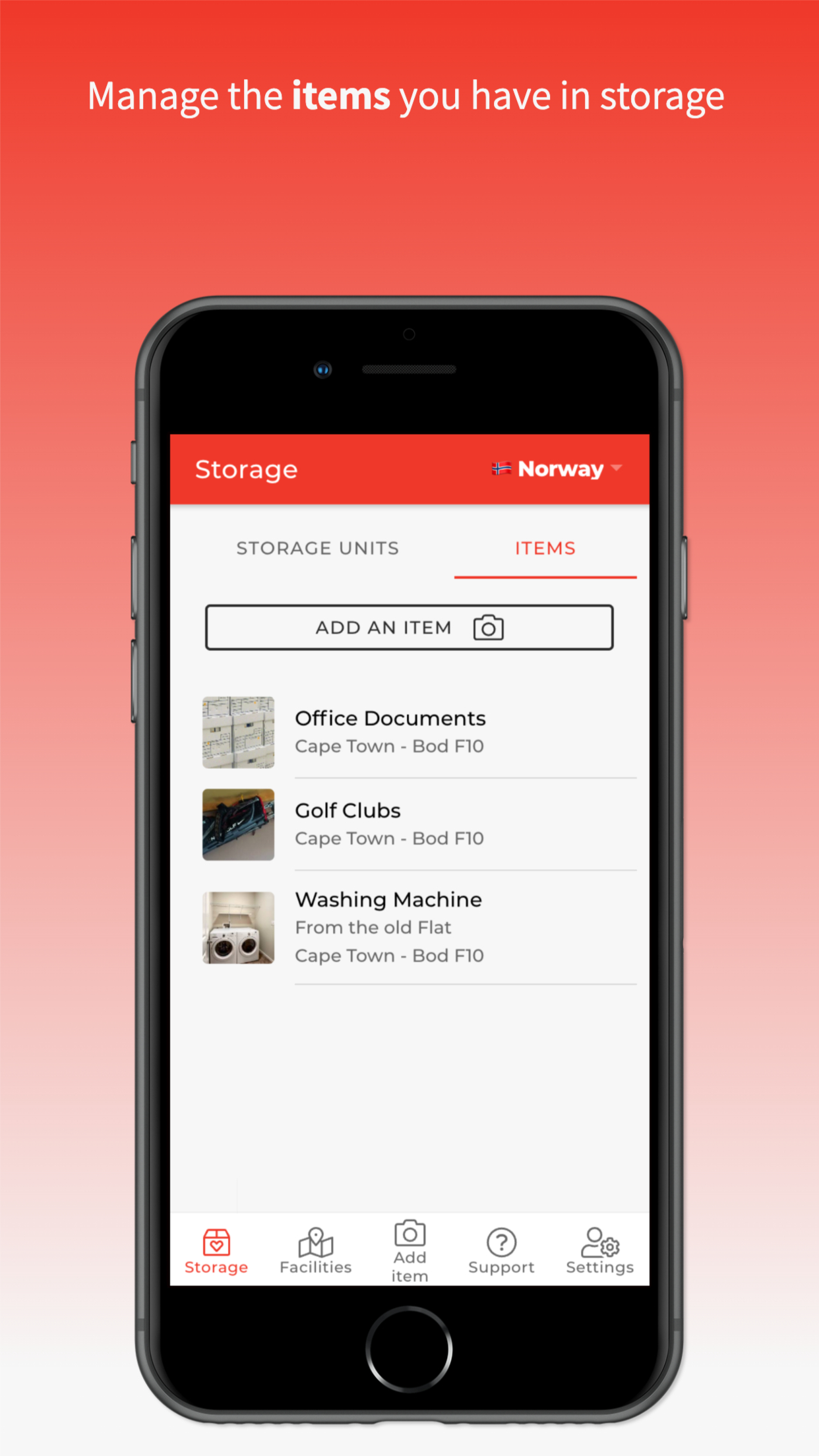 Manage the items you have in storage